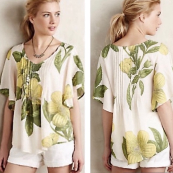 Anthropologie Maeve Floral Flutter Sleeve Maya Top - 2 - Picture 2 of 14